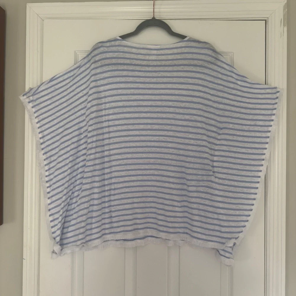 J. Jill Linen Striped Top M L Blue White Dolman Sleeve Oversized Poncho Style - Picture 7 of 7